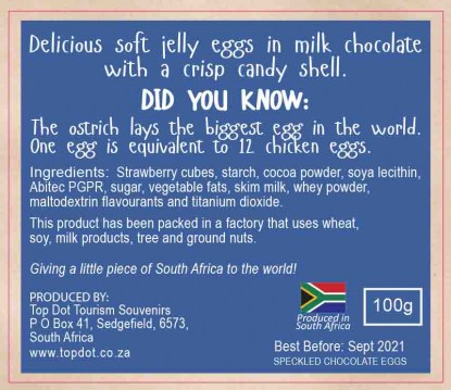 Novelty Confectionery Ostrich Eggs Back Label